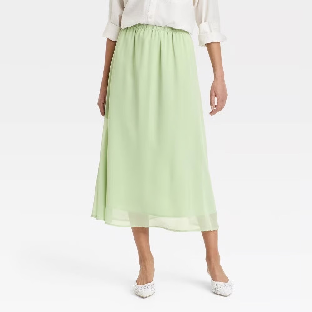 a new day Light Green Midi Skirt